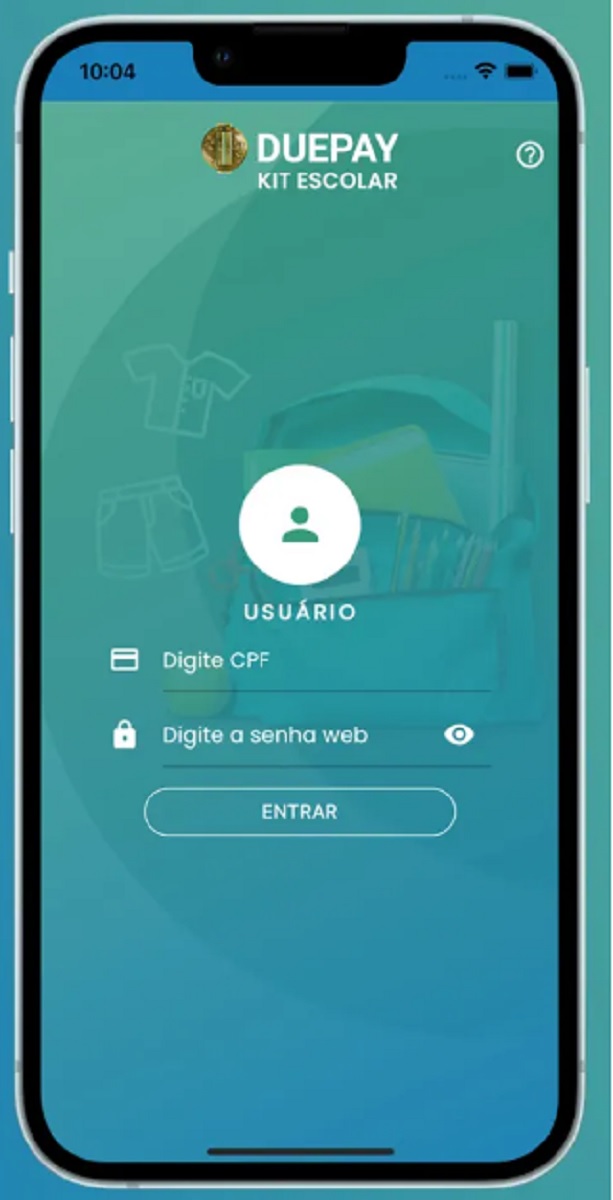 Pagina inicial app DUEPAY Kit Escolar 
