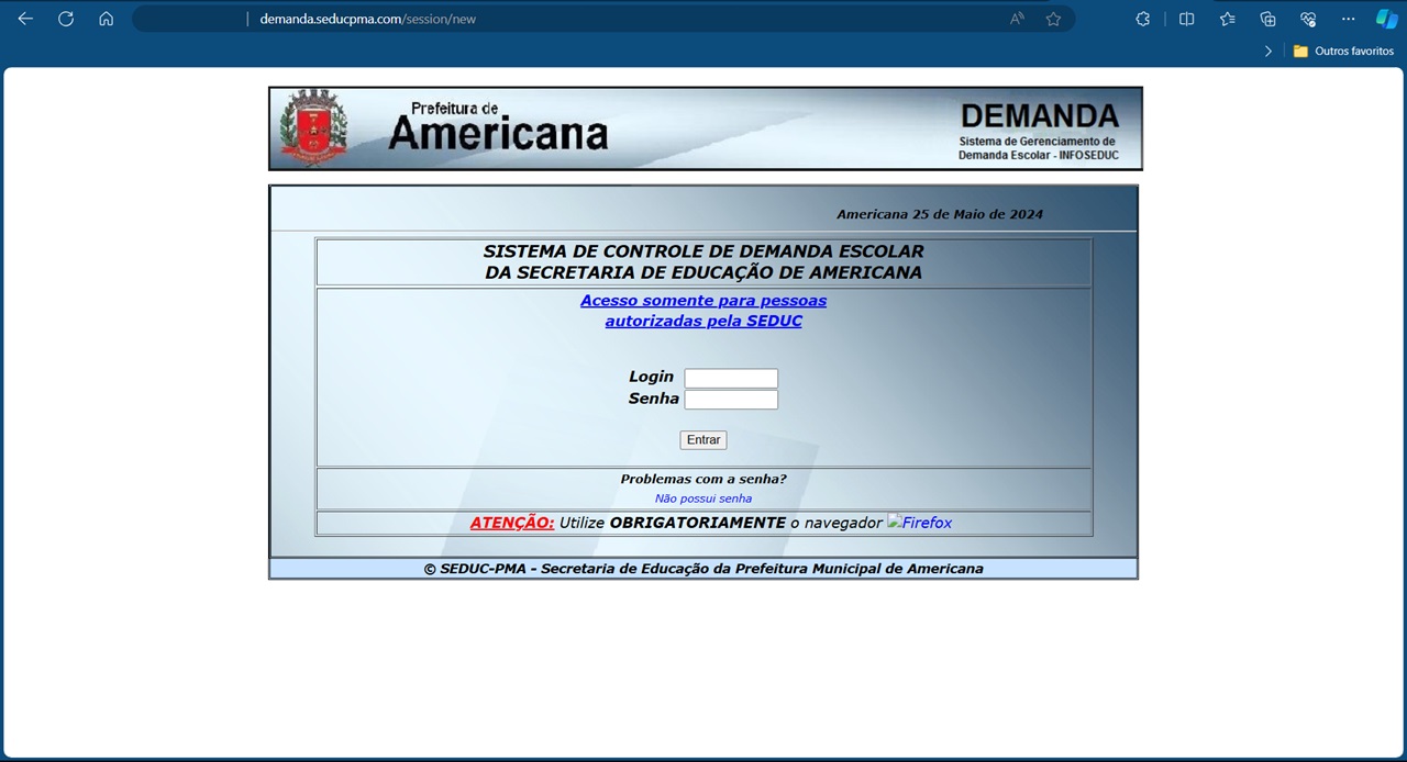 Portal Demanda Escolar para matrícula de Americana 