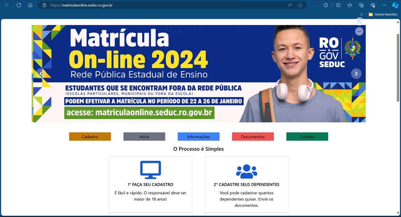 Portal Matrícula Online da rede estadual de ensino de Rondônia 