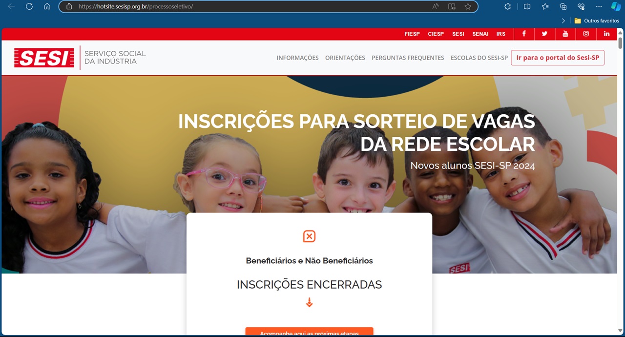 Portal de processos seletivos da rede escolar do SESI-SP I