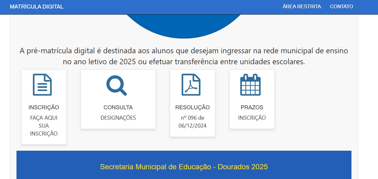 Portal de pré-matrícula escolar cidade de Dourados