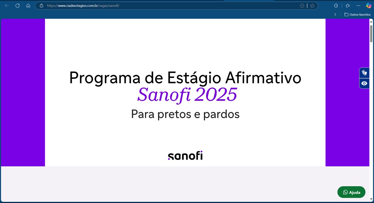 Página do Estágio Afirmativo Sanofi 2025 